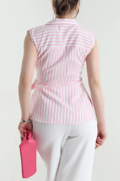 Beyaz Çizgili Poplin Kolsuz Kadın Bluz 452927