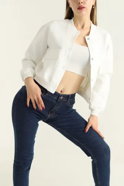 Beyaz Dalgıç Kumaş Bayan Ceket 304349