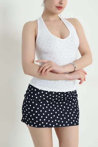 Beyaz Dalgıç Kumaş Serpme Taşlı Kadın Bluz 454645
