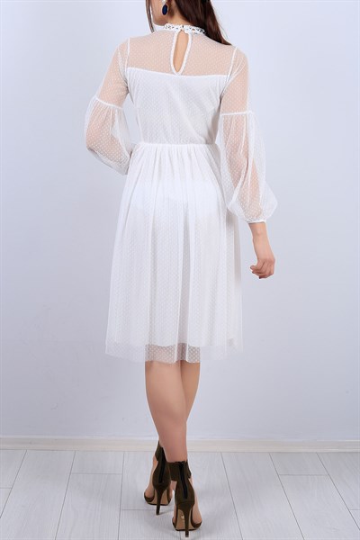 Beyaz Dantel Detaylı Bayan Elbise 11861B