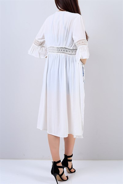 Beyaz Dantel Detaylı Bayan Kimono 15372B