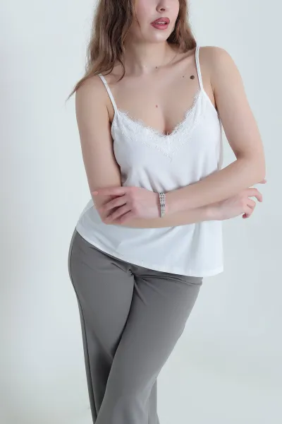 Beyaz Dantelli Buzy Kadın Askılı Atlet 438938