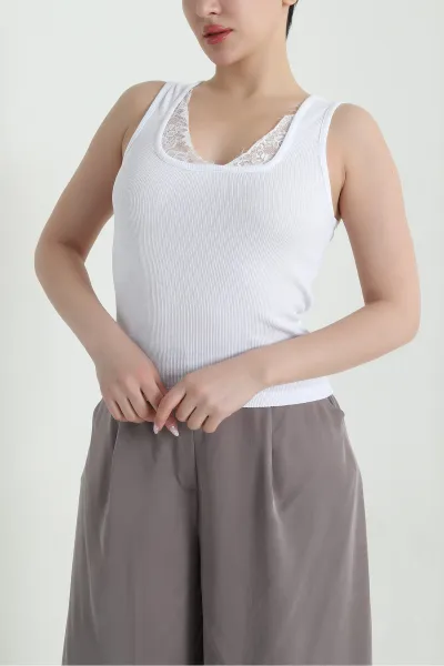 Beyaz Dantelli Fitilli Kadın Bluz 459297