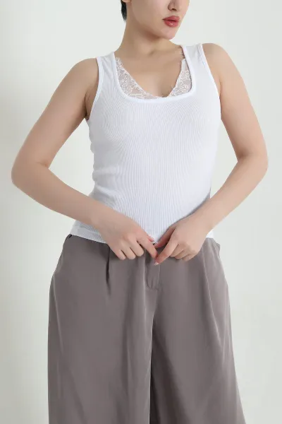 Beyaz Dantelli Fitilli Kadın Bluz 459297