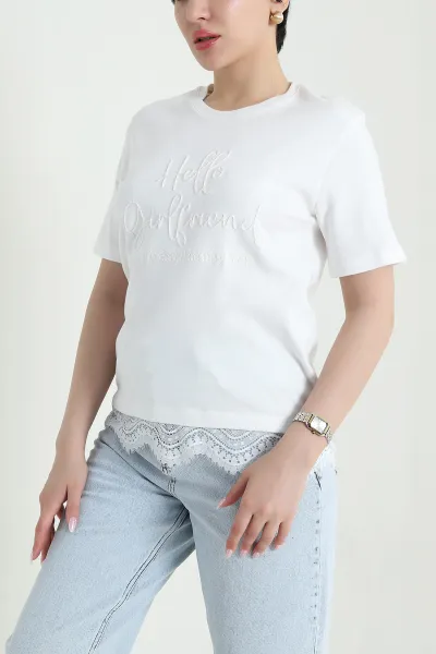 Beyaz Dantelli İnterlok Kadın Bluz 457621