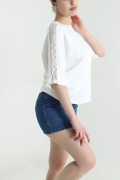 Beyaz Dantelli Modal Kadın Bluz 451361