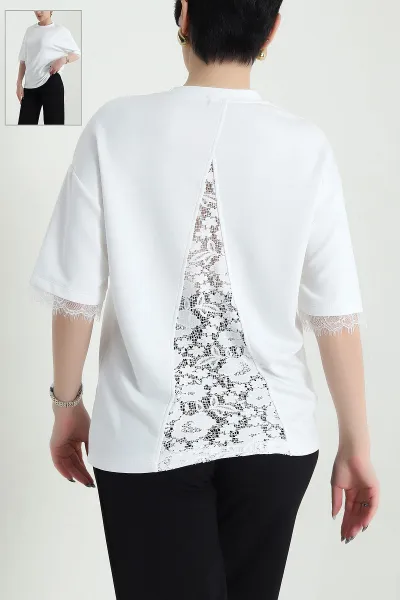 Beyaz Dantelli Modal Kadın Bluz 454074