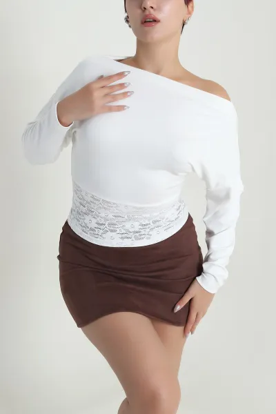 Beyaz Dantelli Modal Kadın Bluz 483729