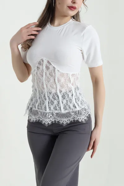 Beyaz Dantelli Sandy Kadın Bluz 441549