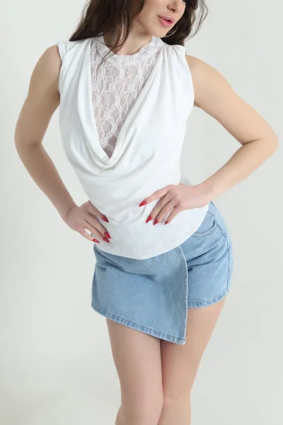 Beyaz Dantelli Sandy Kadın Bluz 442596