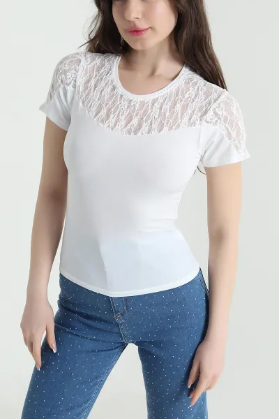 Beyaz Dantelli Sandy Kadın Bluz 452874