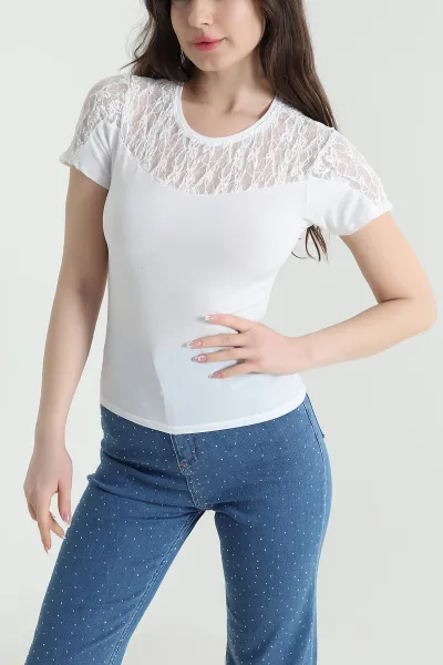 Beyaz Dantelli Sandy Kadın Bluz 452874