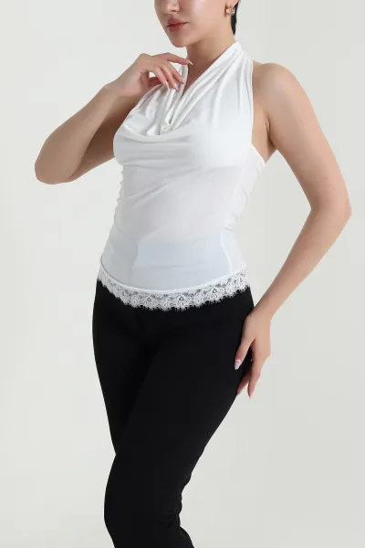 Beyaz Dantelli Sandy Kadın Bluz 464071