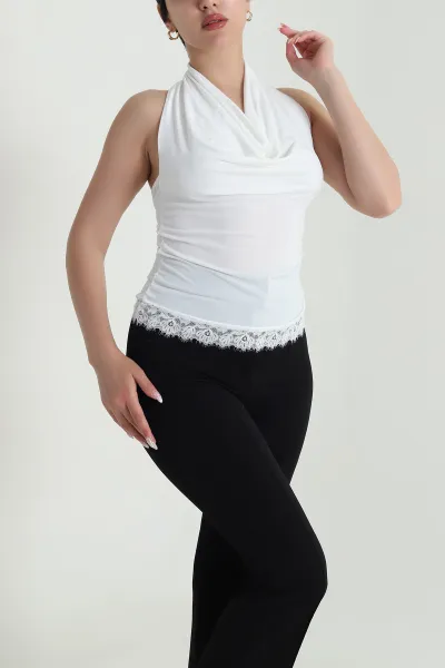 Beyaz Dantelli Sandy Kadın Bluz 464071