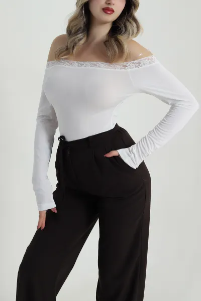Beyaz Dantelli Sandy Kadın Bluz 486983