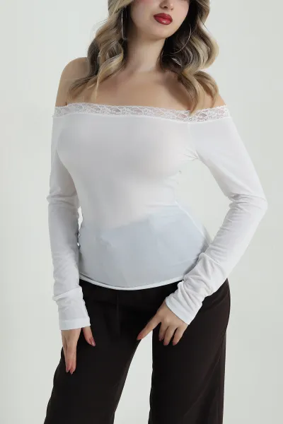 Beyaz Dantelli Sandy Kadın Bluz 486983