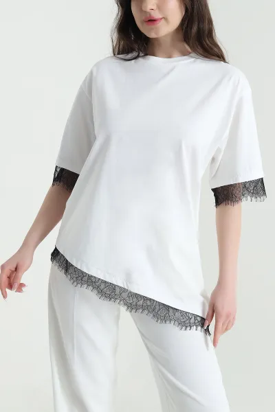 Beyaz Dantelli Süprem Kadın Bluz 453695