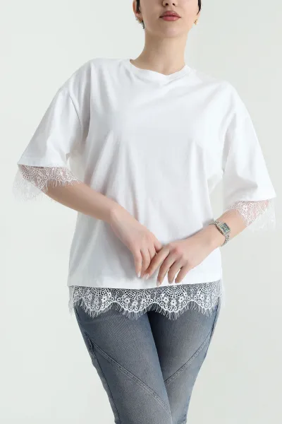 Beyaz Dantelli Tasarım Kadın Bluz 447706