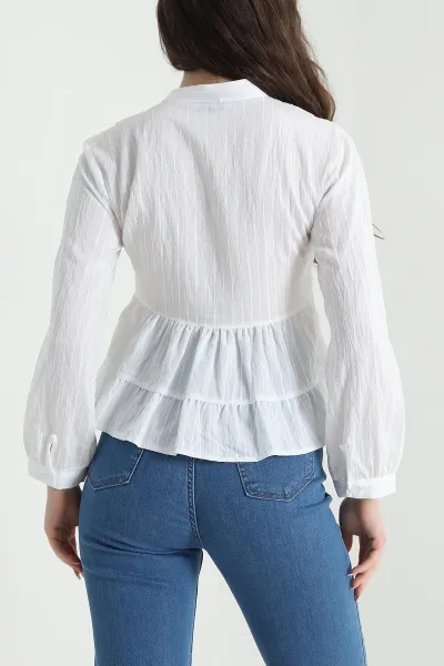 Beyaz Dantelli Tencel Kadın Gömlek 455176