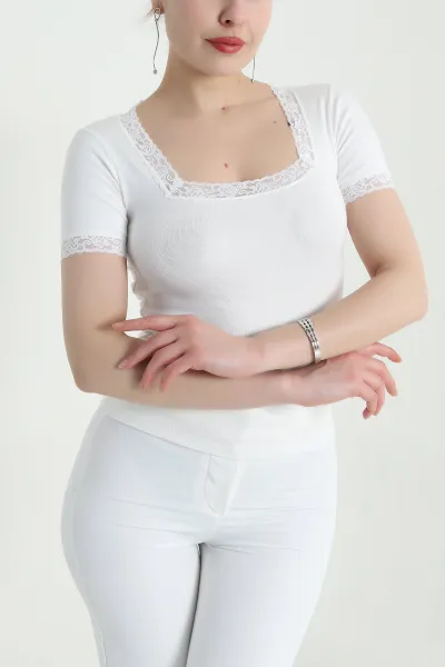 Beyaz Dantelli Viskon Kadın Bluz 454002