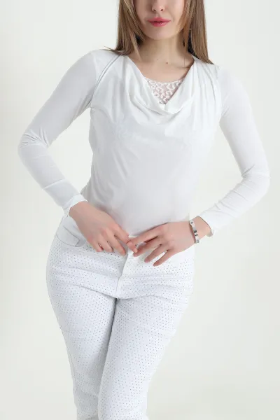 Beyaz Dantelli Yaka Sandy Kadın Bluz 443630