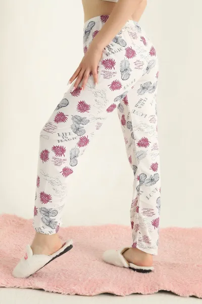 Beyaz Desenli Beli Lastikli Pijama Altı 288751