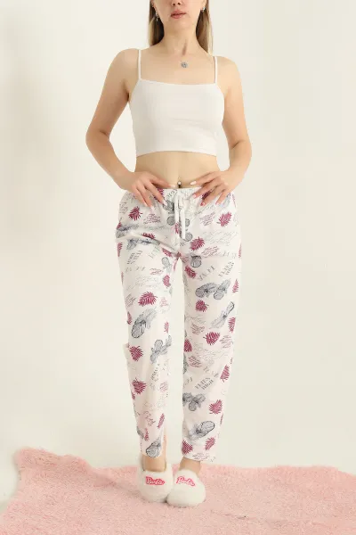 Beyaz Desenli Beli Lastikli Pijama Altı 288751