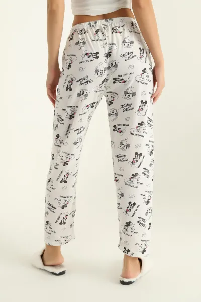 Beyaz Desenli Beli Lastikli Pijama Altı 290467