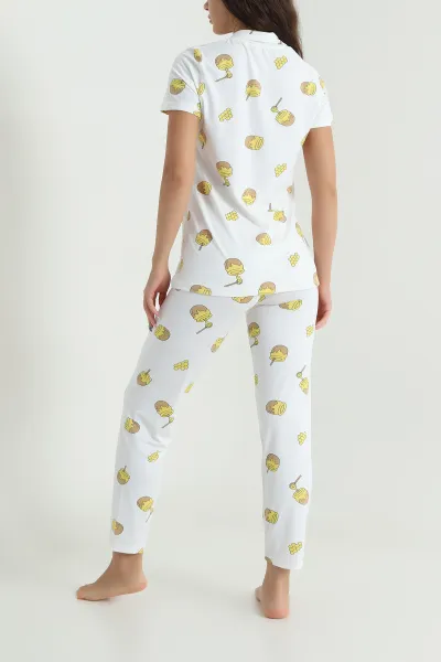 Beyaz Desenli Kadın Pijama Takımı 466609