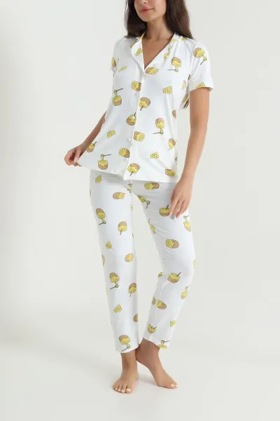 Beyaz Desenli Kadın Pijama Takımı 466609