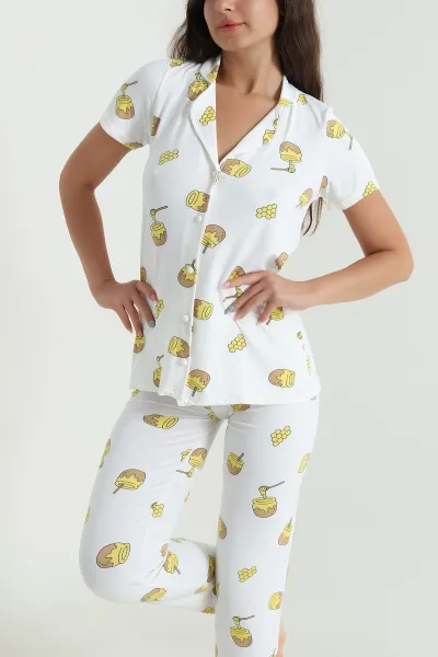 Beyaz Desenli Kadın Pijama Takımı 466609