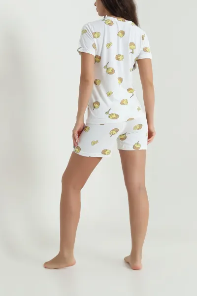 Beyaz Desenli Kadın Şortlu Pijama Takım 466508