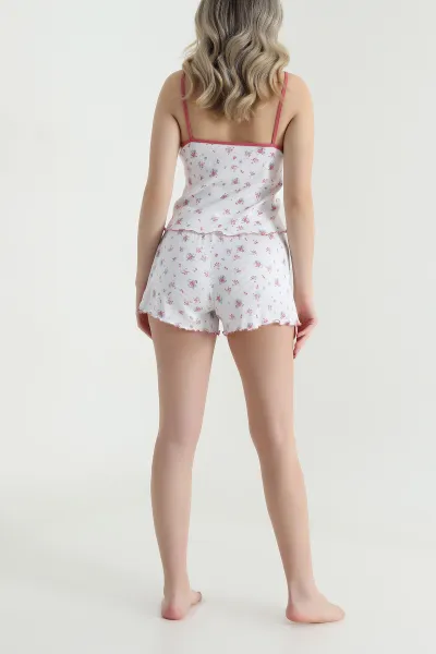 Beyaz Desenli Şortlu Kadın Pijama Takımı 466349