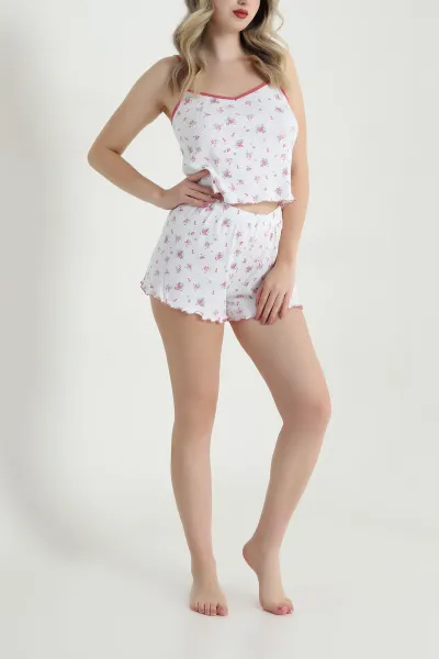 Beyaz Desenli Şortlu Kadın Pijama Takımı 466349