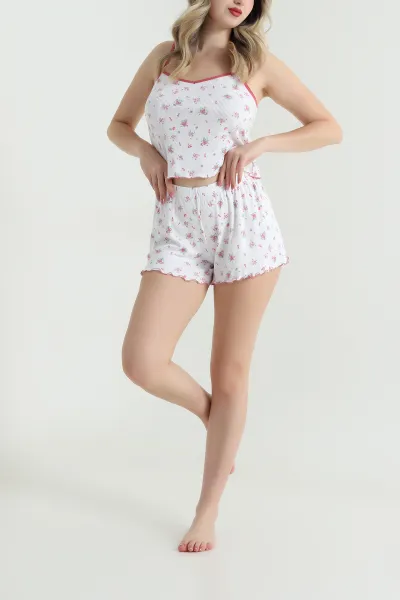 Beyaz Desenli Şortlu Kadın Pijama Takımı 466349