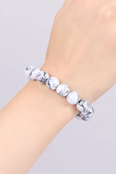 Beyaz Doğal Taş Unisex Lastikli Bileklik 468949