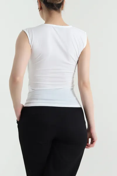 Beyaz Drapeli Dantelli Sandy Kadın Bluz 453001