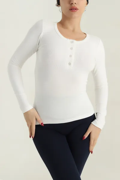 Beyaz Düğmeli Oysho Kadın Badi 418111