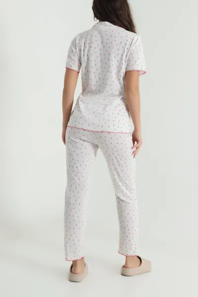 Beyaz Düğmeli Pointel Kadın Pijama Takımı 482598
