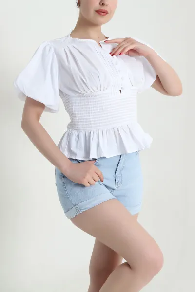 Beyaz Düğmeli Poplin Kadın Gömlek Bluz 466802