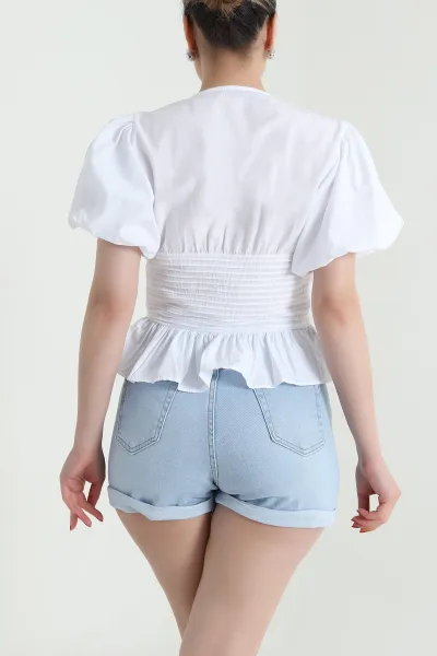 Beyaz Düğmeli Poplin Kadın Gömlek Bluz 466802