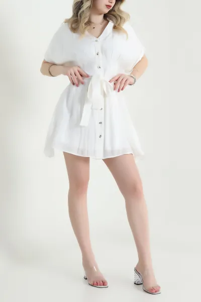 Beyaz Düğmeli Tensel Kadın Elbise 456750