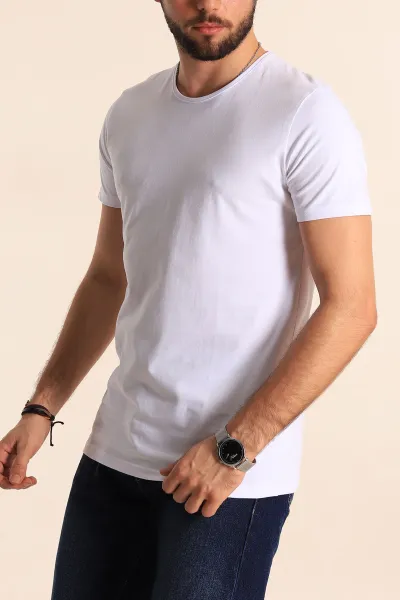 Beyaz Düz Kesim Basic Erkek Tişört 169578