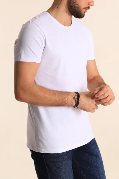 Beyaz Düz Kesim Basic Erkek Tişört 169578