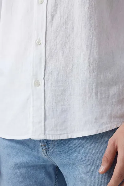 Beyaz Etamin Kumaş Uzun Kollu Erkek Gömlek 438278
