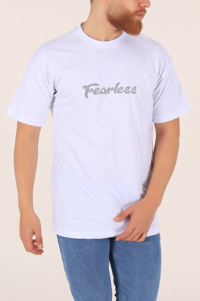 Beyaz Fearless Ön Arka Yazılı Oversize Erkek Tişört 169674