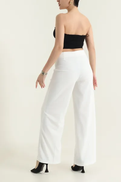 Beyaz Fermuarlı Crep Kadın Pantolon 435685