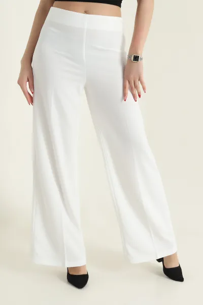 Beyaz Fermuarlı Crep Kadın Pantolon 435685