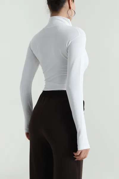 Beyaz Fermuarlı Dalgıç Kadın Sweat 488001