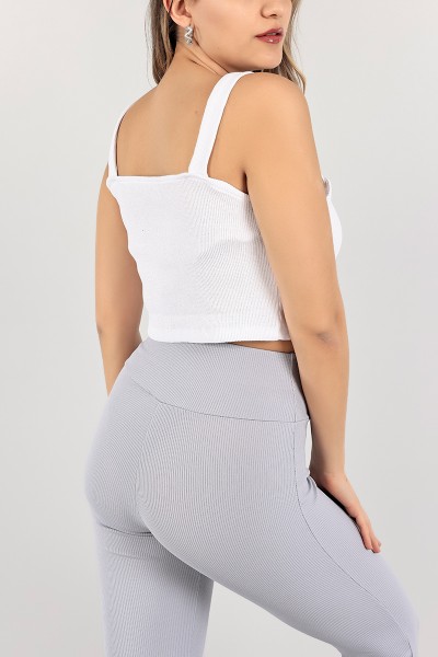 Beyaz Fermuarlı Fitilli Bluz 107398